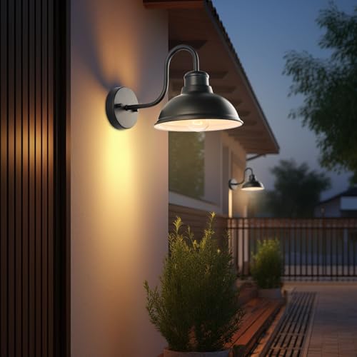 Image of 12 inch Barn Light Outdoor Wall Lights 2 Pack Large Exterior Lighting Fixtures | Anti-Rust Waterproof Black Classic Farmhouse Industrial Wall-Mounted Barn Light Fixture for Garage /Porch /Patio ETL Listed