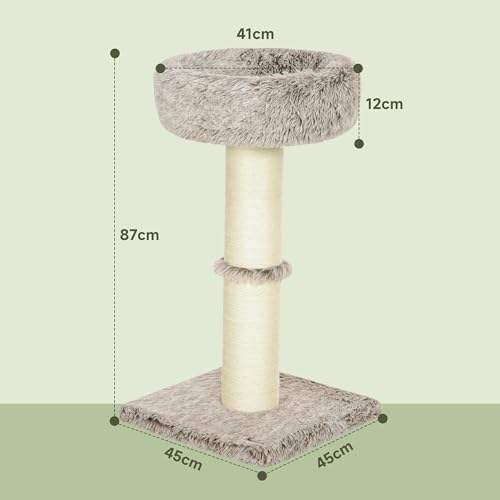 PawHut Kratzbaum 87 cm hoch Katzenbaum mit Bett, dick Stamm, Katzenkratzbaum mit Sisal- Kratzsäulen, für Katzen bis 6 kg, Indoor, Braun-7