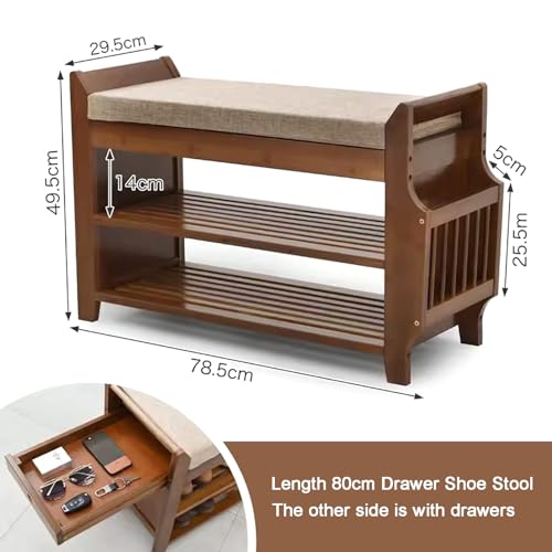 Étagère à chaussures en bambou type banc avec coffre de rangement secret - 3