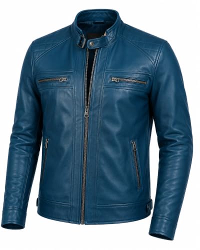 Image of Genuine Leather Men's cafe racer jacket Sheepskin Quilted Motorcycle Style Lambskin Leather Jacket Men