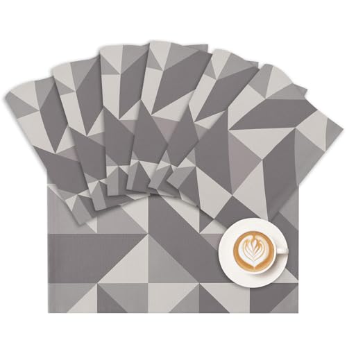 Image of Placemat Geometric Triangle Heat Resistant Non-Slip Place mats for Dining Table Ombre Cream-Coloured Grey Washable Table Mats for Kitchen Party Home Decor 13x19 Inch