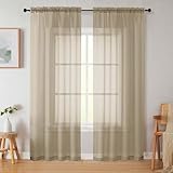 WelvetBLK Taupe Sheer Curtains 84 Inches Long 2 Panels, Soft Airy Light Filtering Curtains for Bedroom Living Room, Modern Rod Pocket Privacy Drapes Window Treatments, Taupe, Total Wide 84 Inch