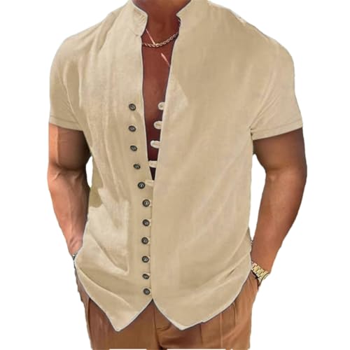 Chemise d'été rétro coton lin homme : la solution anti-transpiration à col montant