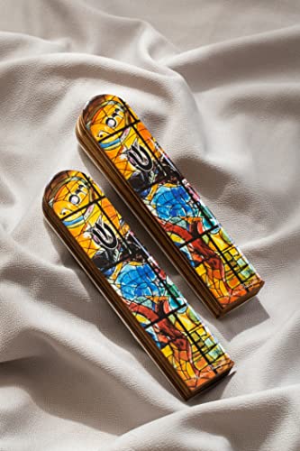 Suri Olive Wood Painted Mezuzah Case, Yellow Self Stick Mezuzah With Scroll For Door With A Gift Box, Jewish Mezuza Cover For Indoor And Outdoor (Yellow) #TOP1