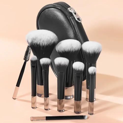 10pcs Travel Makeup Brush Set Mini Makeup Brushes Travel Size with Portable Eyeshadow Eye Lipstick Foundation Shadow Contour Brush Concealer (Black)