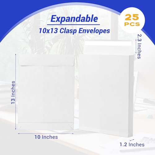 Expandable Catalog Manilla Envelopes 10x13 Self Seal, 25 Pack Goefun Large White Envelopes, 180 GSM Heavyweight for Home, Office, Business Mailing, Organizing and Storing by Goefun - Image 2