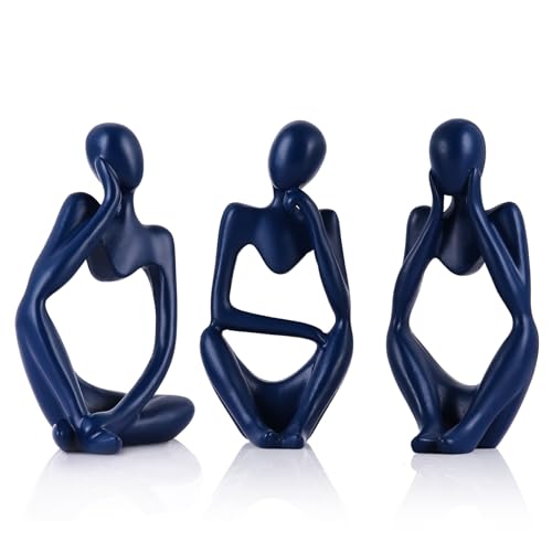 XIYOUQI Navy Blue Thinker Statue Set of 3 - Navy