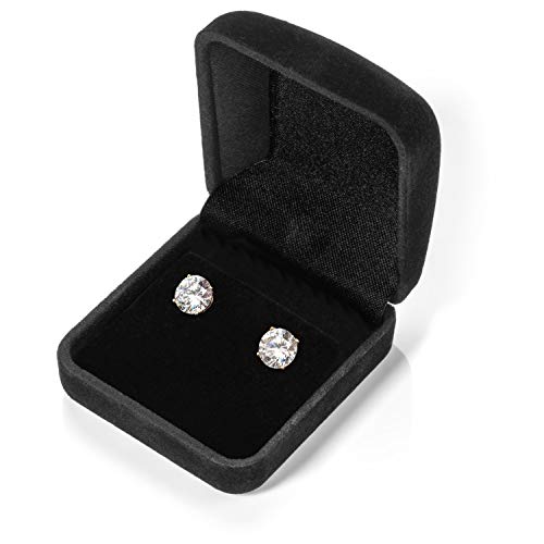 14K Solid Yellow Gold Stud Earrings | Round Cut Cubic Zirconia | Screw Back Posts | 2.0 Ctw | With Gift Box #TOP6