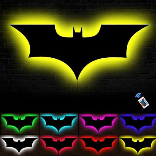 AARMY Bat Neon Sign, Bat Neon Signs, Bat Wall Lights Lamp Bedroom Decor Led Superhero Gifts for Kids Men 15.75 Inch Classic Comics Remote 16 Colors Changing Dimmable Night Lights