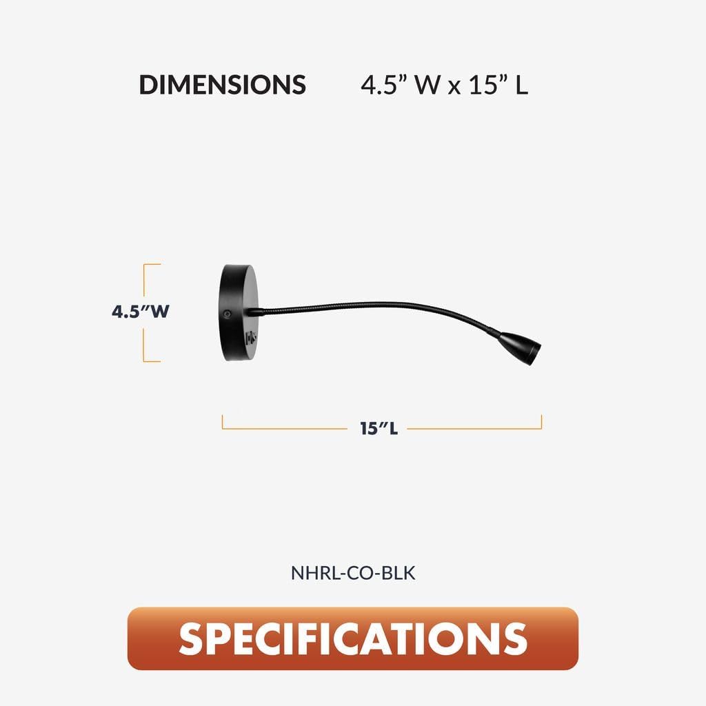 Newhouse Lighting 幅4.5インチ x 高さ15インチ Cole グースネック 読書灯 マットブラック USB-Aお