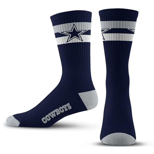 For Bare Feet - NFL TMC 2 Stripe Team Logo Youth Size Kids Crew Socks Approx. 4-8 years old (US Alpha One Size Regular Regular Dallas Cowboys)