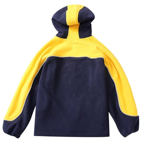 Fleece Jacket for Kids Hooded 𝗖olor Block Loose Zip Windproof Outerwear Fall Warm Soft Coat with Pocket2