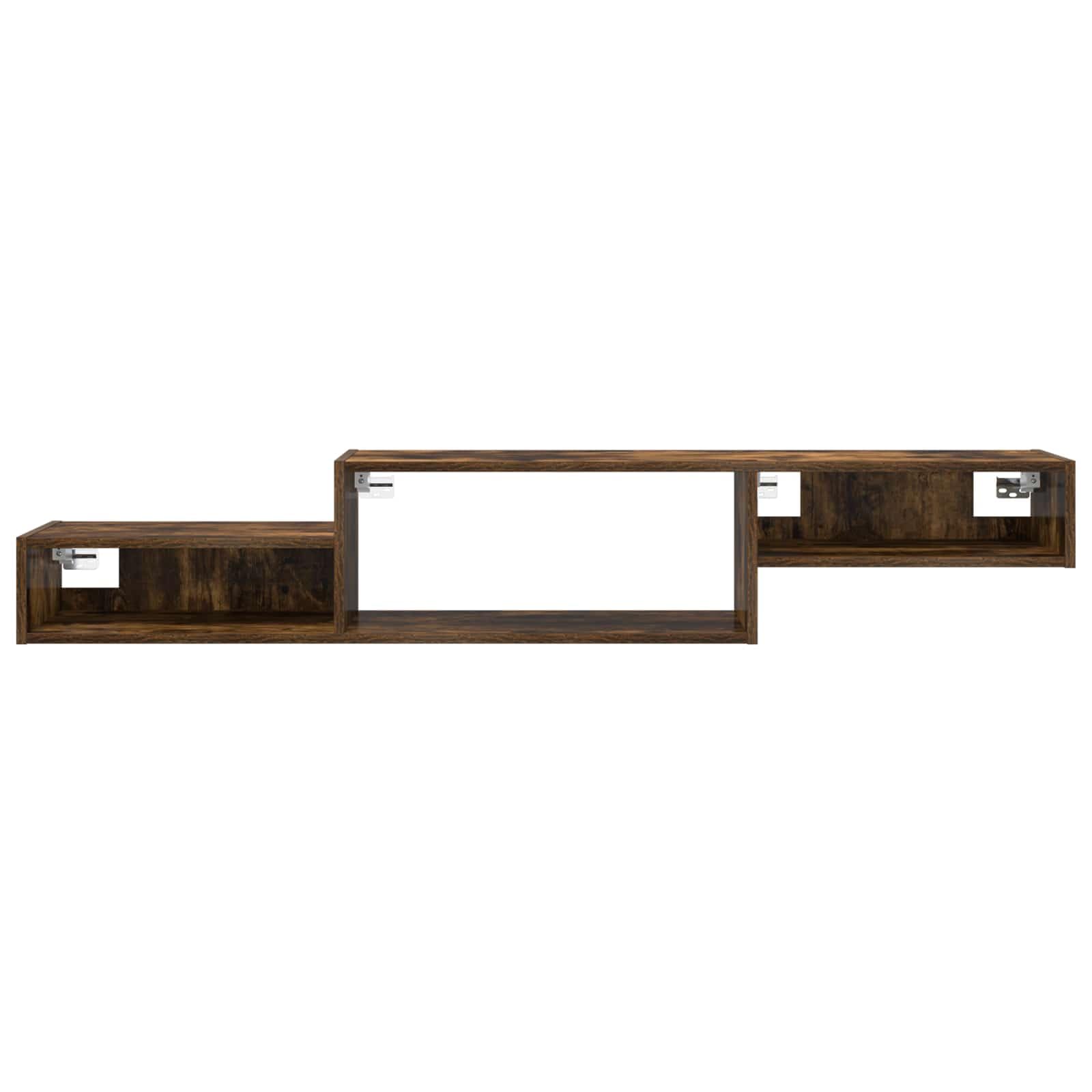 Mueble de TV de madera montado en la pared en estanque ahumado, soporte de pared con mucho espacio de almacenamiento para salón, dormitorio, cocina, baño, pasillo, diseño moderno, 150 x 28 x