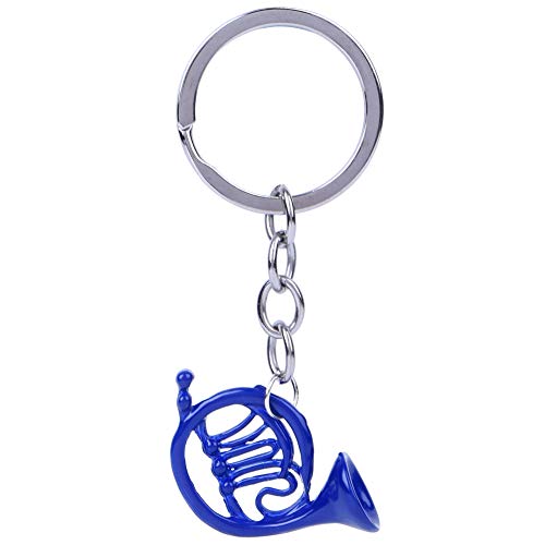 Porte-clés cor français Bleu, Porte-clés fendus en métal avec chaîne Mini Porte-clés décorations Porte-clés Artisanat avec boîte-Cadeau(Blue French Horn) Cover