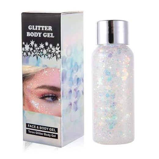 GL-Turelifes Mermaid Sequins Chunky Glitter Liquid Eyeshadow Glitter Body Gel Festival Glitter Cosmetic Face Hair Nails Makeup Long Lasting Sparkling 30g (#09 White)