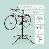 Relaxdays Fahrradmontageständer Reparaturständer mit Werkzeugablage – klappbar & höhenverstellbar – schwarzer Montageständer vierbeinig stabil mit festem Stand – Stahl pulverbeschichtet, 10017183, STANDARD