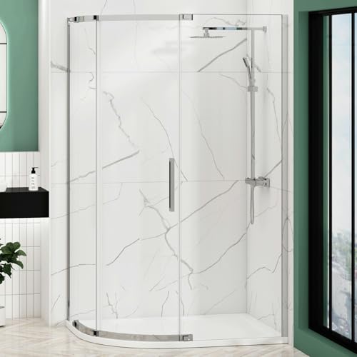 Chelsea 1200 x 800mm Single Door Offset Quadrant Shower Enclosure with L/H Stone Shower Tray Walk-in Corner Cubicle Screen 8mm Easy Clean Glass, 1950mm Tall