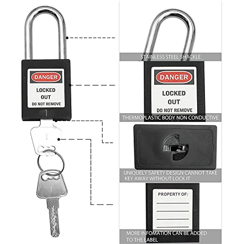 SAFBY 10-Pack Keyed Different Lockout Tagout Padlocks - LOTO Safety Locks With Numbered Keys (Red)