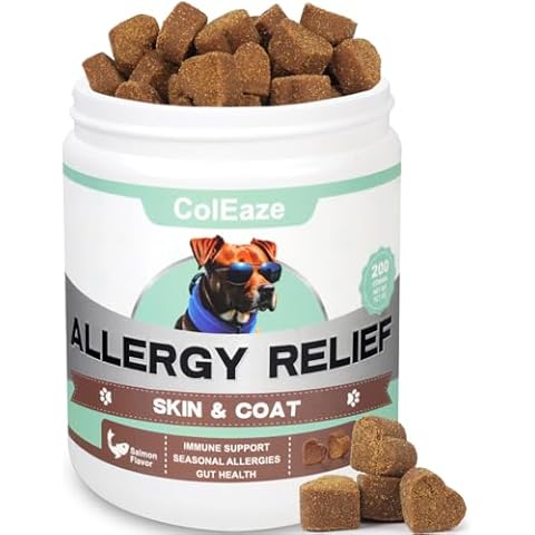 Dog Allergy Relief Chews 200Pcs Omega 3 Fish Oil Skin & Coat Supplement, Dog Itching Skin Relief with Probiotics & Colostrum - Dry Skin, Hot Spots, Licking, Seasonal Allergies Immune Support Treats Cover
