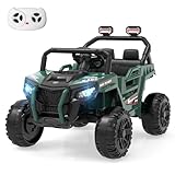 MINIATURE MOTORS 12V Kids Ride on Truck Car Remote Control, Electric Off-Road UTV for Toddlers Bluetooth USB Music, Suspension System Safety Belt, Kids Electric Vehicles Gift for Boys & Girls-Green
