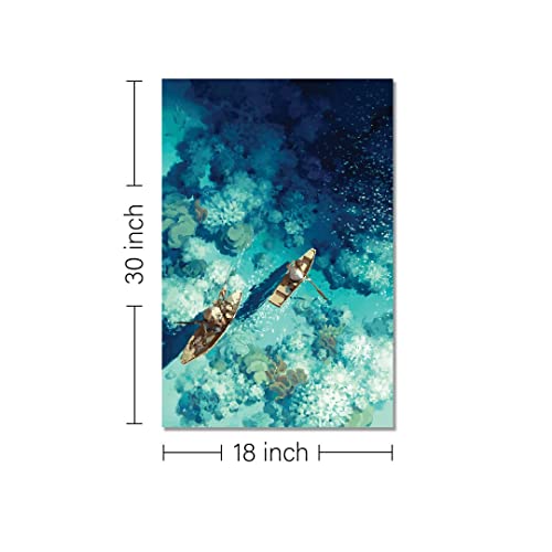 Image of RANGOLI 100% Cotton Stretched Canvas Painting 400 GSM, Framed Boat in Sea Canvas Abstract Wall Art for Living Room, 3D Paintings for Wall Decor (18 x 30 Inch With Frame)