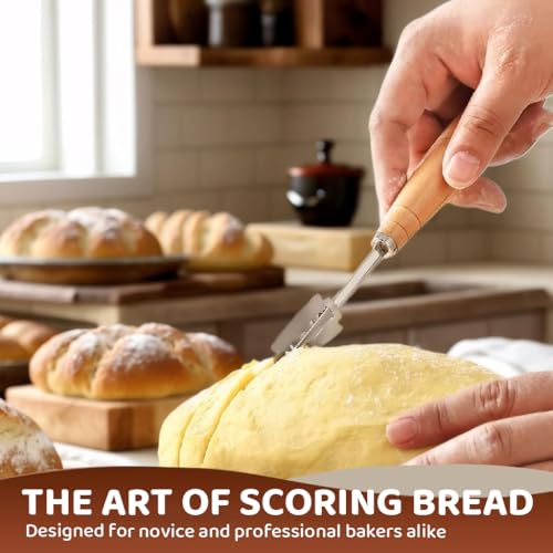 Image of Supvox Bread Lame with 5 Pieces Replaceable Blades, Stainless Steel Bread Knife with Wooden Handle, Professional Baking Kitchen Bread Lame for Bread Baking, Sourdough, Country Bread