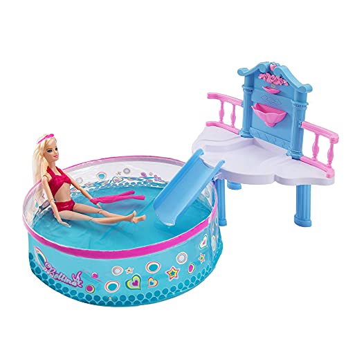 Beach Doll Glam Pool Playset with Slide, Toys for Pool, Bath or Lake, Bath Toys for Girls, Water Toys Gifts for 3 to 7 Year Olds