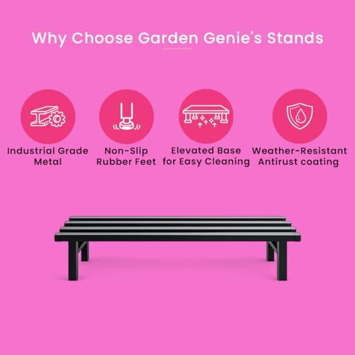 Image of Garden Genie Square Plant Stand Set of 2 | Heavy Duty Iron Plant Stand for Indoor & Outdoor Use | Pot Stand for Indoor Plants | Planter Stand for Balcony (Black)