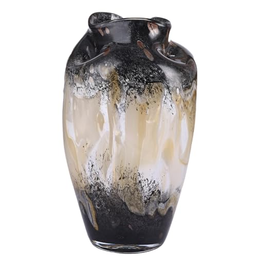 Hand Blown Smoke Glass Vase,Black Amber Vases Home Decor,Vintage Gray