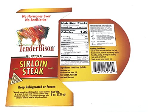 Bison Burgers & Steak Combo Pack: 14 Piece (Total 6.25 lbs.) - 2 Ribeye Steaks (10 oz.), 2 New York Strip Steak (8 oz.), 4 Sirloin Steak (8 oz.), 6 Bison Burgers Patties (5.3 oz) - Grass fed bison - TenderBison