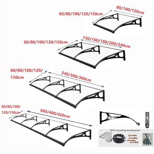 Toldo transparente de policarbonato anti-UV para fachada y puerta de 120x300 cm 6