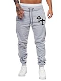 WDIRARA Men's Cross Print Casual Sweatpants Drawstring Waist Jogger Pants Long Pants Light Grey XL