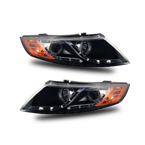 SPPC Projector Headlights Black Assembly Set (CCFL Halo) For Kia Optima - (Pair) Driver Left and Passenger Right Side Replacement Headlamp