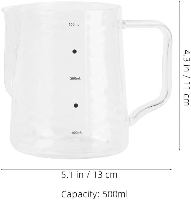 Coffee Milk Frothing Pitcher Glass Measuring Cups Mixing Glass Mug with Handle 500ml for Espresso Steaming Measure Liquid Latte Art Measuring Cup
