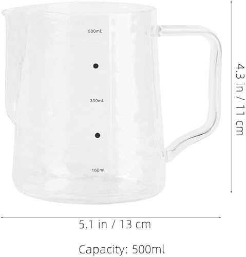 Miniatura 7 de jojofuny Jarra de espuma de leche de café, tazas medidoras de vidrio, taza de vidrio mezcladora con asa, 16.9 fl oz para medida de vapor de café
