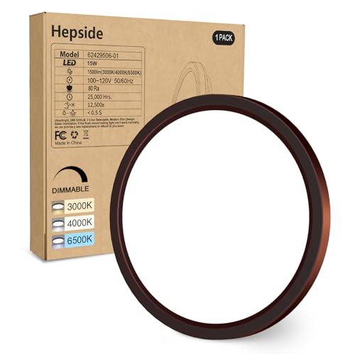 hepside 1Pack Dimmable Flush Mount Ceiling Light Fixture Oil Rubbed Bronze, 3000/4000/6500K Ceiling Lamp, 7.5INCH 15W 1500LM Low Profile Light for Bedroom, Kitchen, Bathroom, Hallway by hepside - Used condition - US$14.07