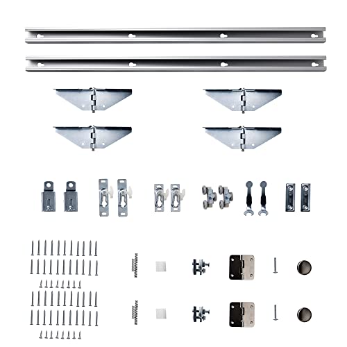 BARNER HOME Bi-Fold Doors, for 48"x 80" (Double 24" x 80" Doors) Opening, 3-lite Tempered Frosted Glass Panel, MDF, White Closet Door