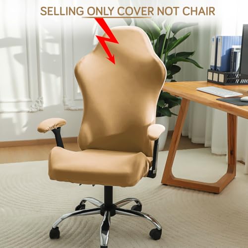 Image of HOKIPO 'SereneSolids' 140 GSM Gaming Chair Cover Elastic Computer Rotating Chair Seat Covers Slipcover, Camel (AR-5370-CML)