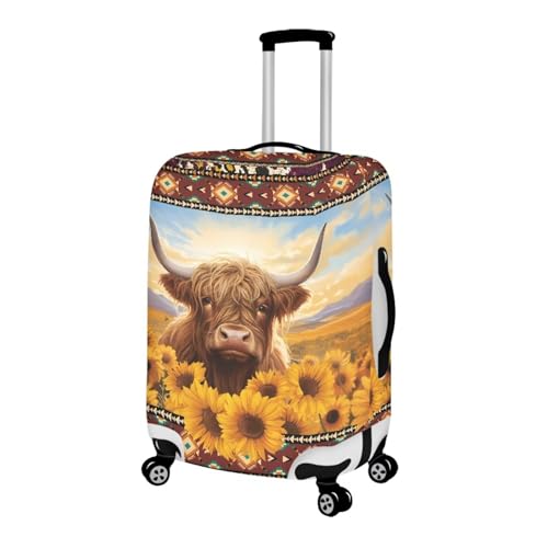 Cozeyat Western Highland Cow Luggage Cover Elastic Washable Stretch Suitcase Protector Anti-Scratch Travel Suitcase Cover for Kid and Adult M (22-24 inch Suitcase)2