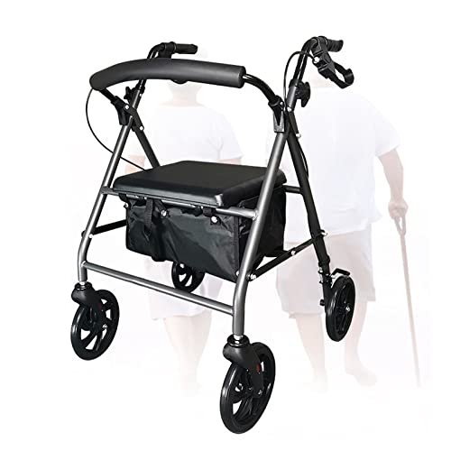 Andador Rollator de acero al carbono con ruedas de 8 pulgadas - Andador Rollator plegable con asiento y soporte de espalda, altura del mango ajustable - Soporta 330 libras