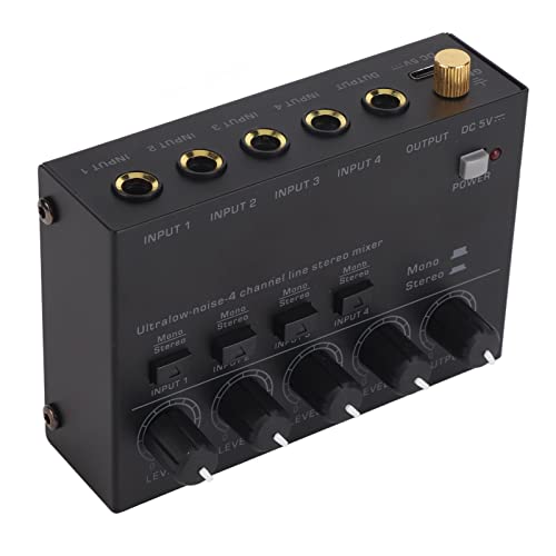 Mixer de Linha de 4 Canais, Concha de Metal de Baixo Ruído, Amplificador de Fone de Ouvido de 4 Cana
