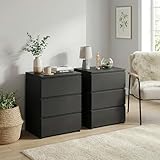 Habitdesign Buro De Noche Minimalista 2pcs Mesa Auxiliar con USB y Enchufe y 3 Cajones Mesita De Noche Inteligente Muebles...