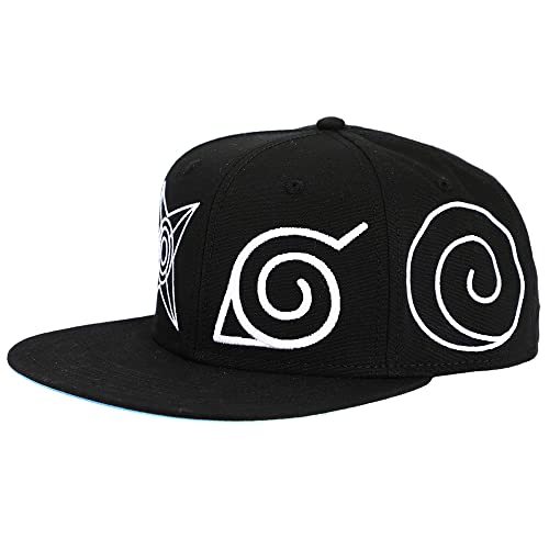 Bioworld Naruto Anime Cartoon Crown & Omni Village Symbol Logos Black Fitted Hat For Men #TOP2