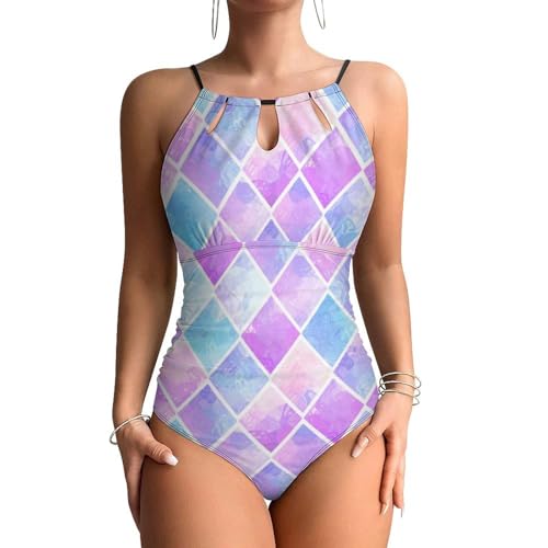 Maillots de bain une pièce femme gainant losange rose contre rondeurs