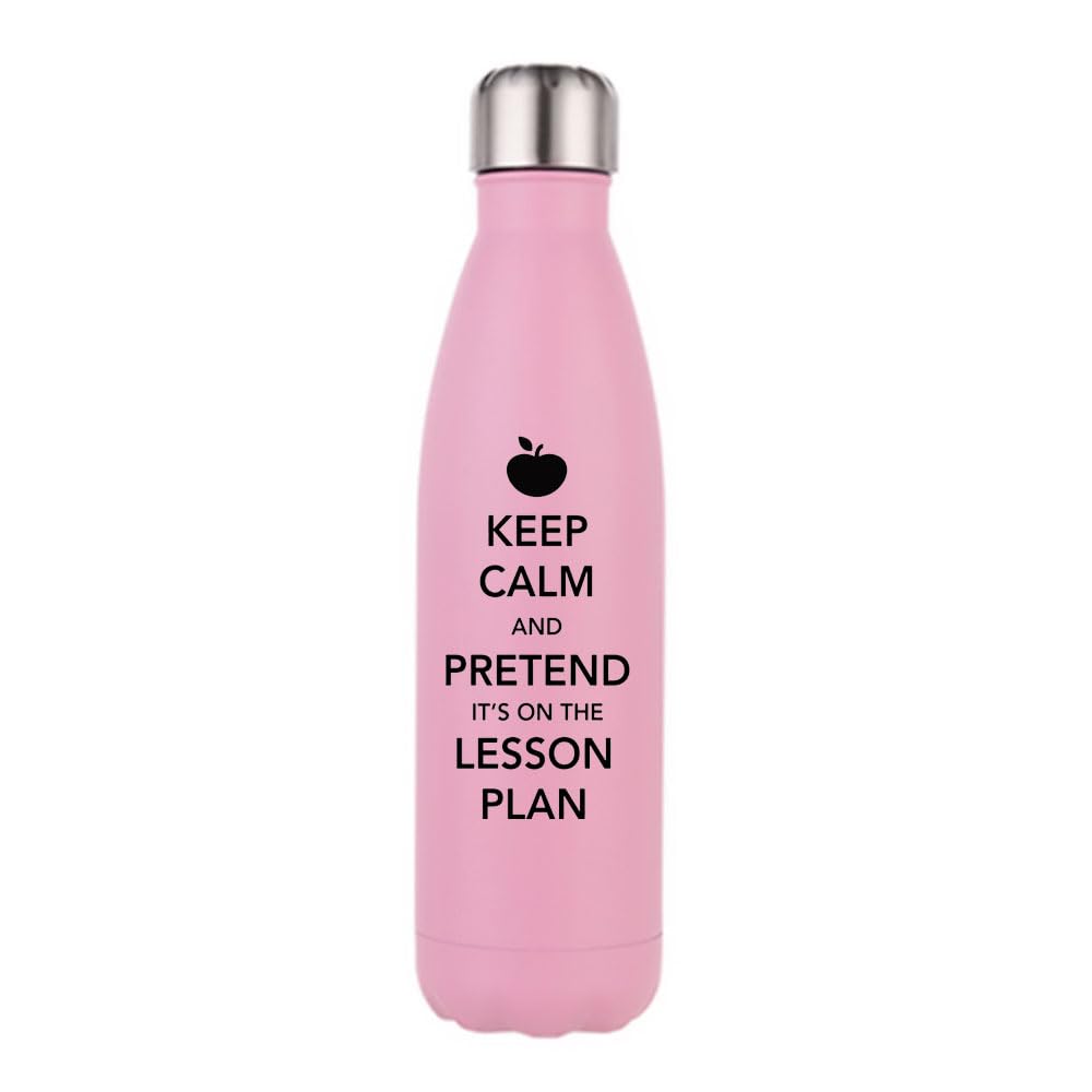 Giftme Keep Calm and Pretend It's On The Lesson Plan, Best Teachers Presents, Stainless Steel Cola Bottle. (Matt Pink)