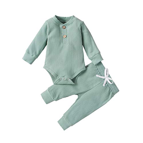 Image of One opening Toddler Baby Boy Girl Clothes Outfits Ribbed Long Sleeve Pullover Sweatshirts Pants Newborn Girl Outfit Set