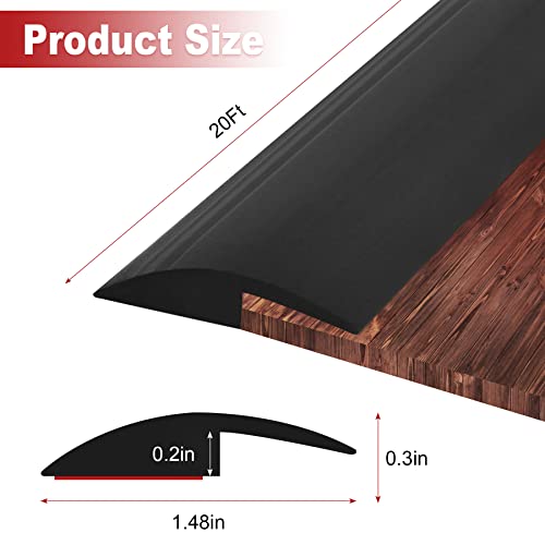 20Ft Carpet Floor Transition Strip, Self Adhesive Floor Edging Trim Strip, PVC Threshold Cover for Doorway, Floor Divider Strip Suitable for Threshold Transitions with a Height Less Than 5 mm - Black by MYFAMIREA - Image 2