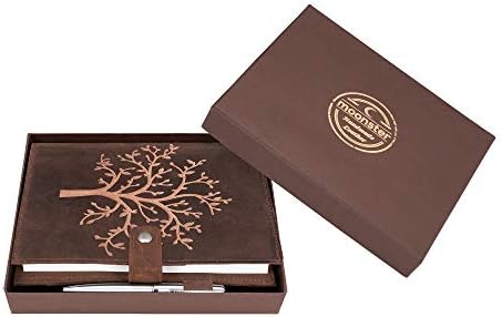 Refillable Leather Journal Lined Notebook - Embossed Tree of Life MOONSTER® Handcrafted Genuine Leather Notebook for Men & Women with Pen Holder Includes Premium-Milled A5 Lined Paper & Silver Pen
