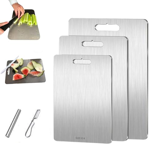 Tabla de cortar de acero inoxidable antiadherente y tabla de cortar fácil de limpiar para cocinar sin esfuerzo, perfecta para cocina y uso al aire libre, diseño resistente