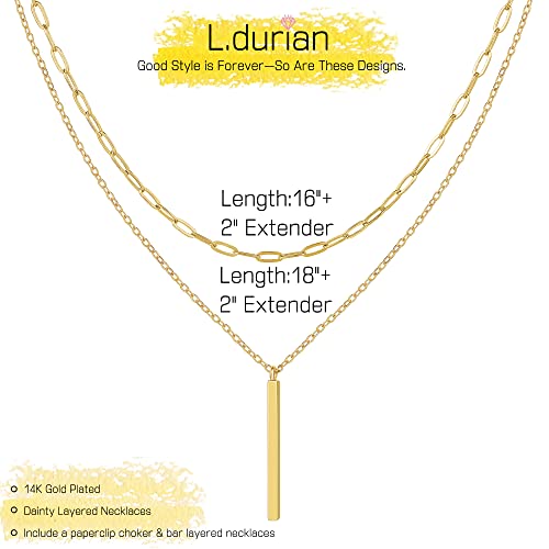 Ldurian Layered Necklaces For Women - 14K Dainty Gold Plated Layering Chokers Necklaces Set Multilayer Delicate Necklace Trendy Adjustable Long Layered Necklaces For Women #TOP5